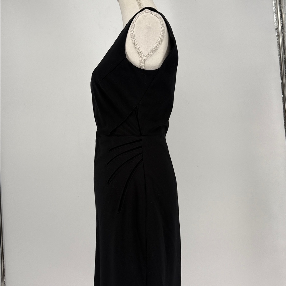 CATHERINE DEANE Size 6 Black Rayon Blend Cut Out Sleeveless Below Knee Dress - Picture 4 of 8